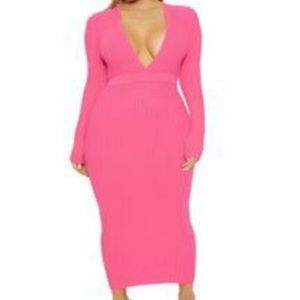 Naked Wardrobe Hot Pink Knit Midi Dress NWOT Large